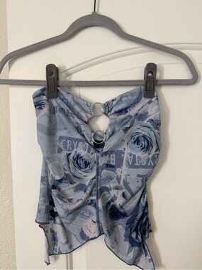 silence + noise Light Blue Floral Ring-Detail Tube Top